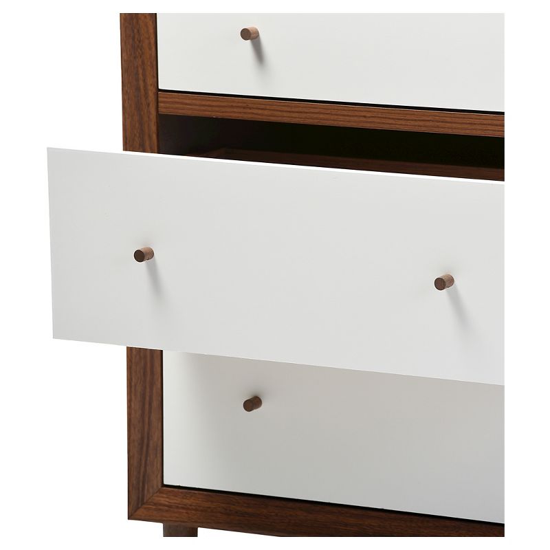 Harlow Mid-Century Modern Scandinavian Style Wood 6 Drawer Storage Dresser White/Walnut - Baxton Studio, 4 of 9