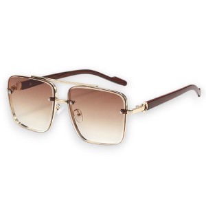 Anna-Kaci Men's Classic Versatile Imitation Wood Grain Leg Fashionable UV400 Sunglasses - 1 of 3