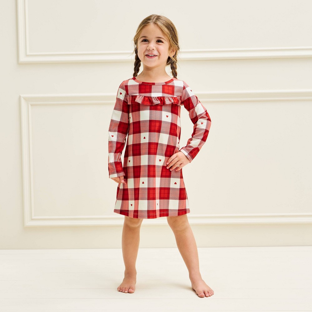 Toddler Girls' Holiday Plaid Long Sleeve Nightgown - Cat & Jack™ Red/Green 2T