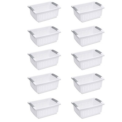 Sterilite Medium Plastic Stackable Storage Organizer Basket, White (10 Pack)