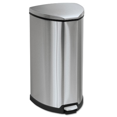 Safco Step-On Waste Receptacle Triangular Stainless Steel 10gal Chrome/Black 9687SS