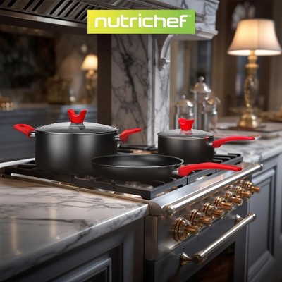 NutriChef 21-Piece Black and Red Non-Stick Cookware Set