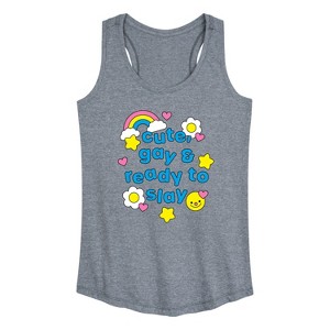 Women's - Instant Message - Cute Gay Ready Slay Graphic Racerback Tank - 1 of 4