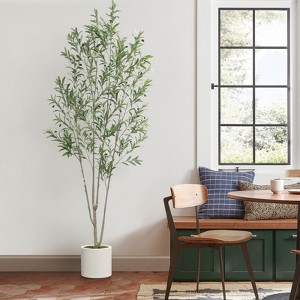 LOVMOR Olive Trees Artificial Indoor with Tall Pot, Natural Wood Trunk Treemote and Leaves, Fake Plant for Home Office Bedroom Decor 6FT 7FT 8FT - 1 of 4