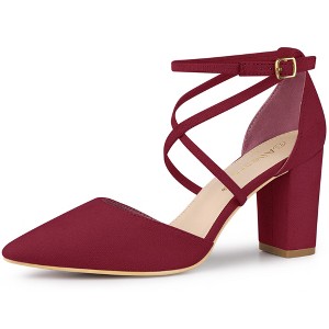 Allegra K Women's Pointed Toe Buckle Cross Strap Chunky Heels Pumps - 1 of 4