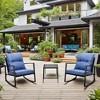 FIONECA 3-Piece Patio Bistro Set ¨C Rocking Chairs with Blue Cushions & Glass Top Table - 3 of 4