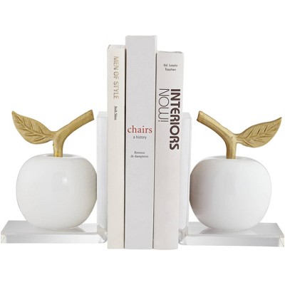 Dahlia Studios White and Gold 7" High Apple Bookends Set