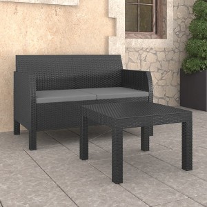 vidaXL 2 Piece Patio Lounge Set with Cushions PP Rattan Anthracite - 1 of 4