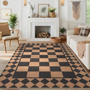 Washable Rugs Modern Geometric Checkered Indoor Outdoor Rug Easy Jute Rug Non-Slip Low Pile Jute Rugs - 1 of 4