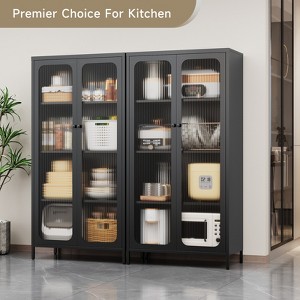 Mlezan 63" Kitchen Pantry: Black Metal, Glass Door, 3 Adjustable Shelves. Display Cabinet for Dining Room or Living Room. Assembly Required. - 1 of 4