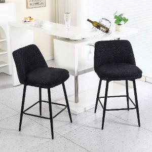 Kumasinova 26" Counter Height Bar Stools Set of 2, Mid-Century Modern 360° Swivel Bar Stools, Upholstered Counter Stools with Metal Legs & Footrest - 1 of 4