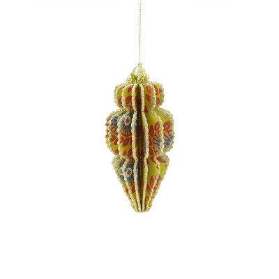 Ganz 6.5" Glittered Floral Sliced Finial Ornament - Yellow/Gold