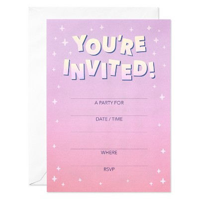 10ct 'You're Invited' Invitation Cards Pink: American Greetings Party Stationery, Single Panel, Typography Design