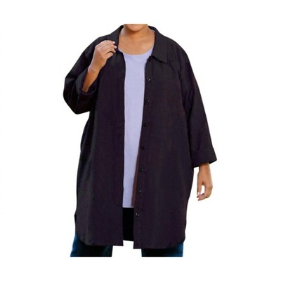 Women's Crinkle Cotton Long Sleeve Collar Button Up Tunic - Plus - On The Plus Side