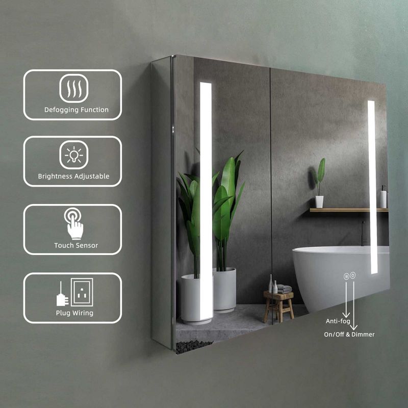 Vyaya Erie 26 in. H Rectangular Silver Aluminum Recessed or Surface Mount LED Mirror Medicine Cabinet, 3 of 17