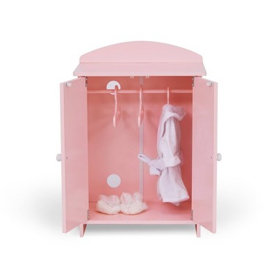 Sophia's Pink Plaid Wooden Doll Armoire with Accessories