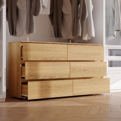 FUFU&GAGA Oak Six resser With 6 Drawers Storage Cabinet Chest TV Stand Entertainment Chest