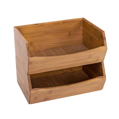 Eco-Friendly Bamboo Stackable Bin Organizer Set, 12" x 8" x 5"
