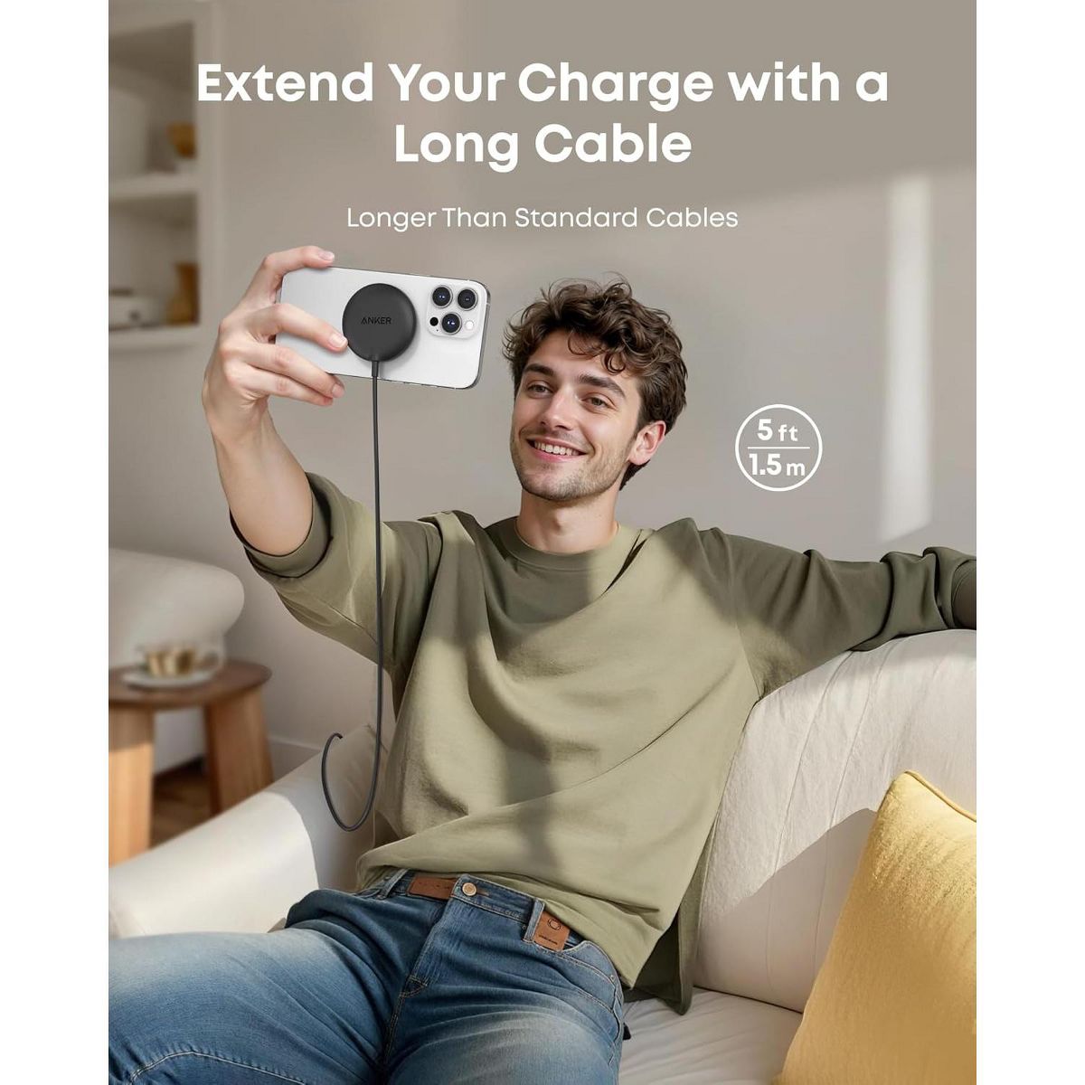 Anker Zolo Magnetic Wireless Charger, 15W MagSafe-Compatible Wireless Charging Pad, for iPhone, AirPods, and More (Black, 2 Pack) - thumbnail 3
