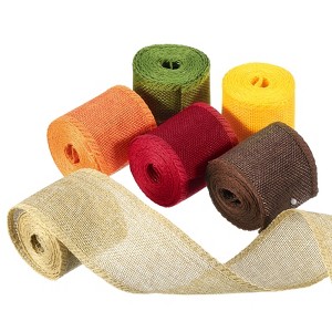 Unique Bargains DIY Crafts Home Decor Wreath Natural Burlap Wired Ribbons 6 Pcs - 1 of 4