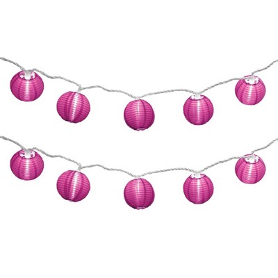 10ct 3&#34; x 5&#39; Fuchsia Electric String Light with Nylon Lanterns