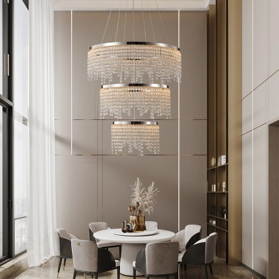 BAOURE 16in Luxury Crystal LED Chandelier Chrome Modern Chandelier Adjustable Height and Color Temperature for Living Room Dining Room Bedroom