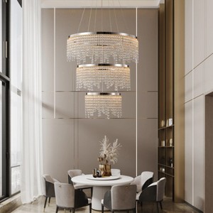BAOURE 16in Luxury Crystal LED Chandelier Chrome Modern Chandelier Adjustable Height and Color Temperature for Living Room Dining Room Bedroom - 1 of 4