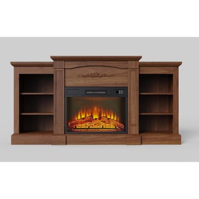 Garvee 67" Gray Electric Fireplace TV Stand with Mantel and Cabinets, Fits TVs Up to 67", Remote 18” Fireplace Insert, Media Console for Living Room