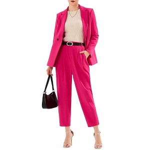 EXLURA Women's Business Blazer and High Elastic Waist Pant Suit Set Loose Fit Casual Fall Winter 2 Piece Suits for Work - 1 of 4
