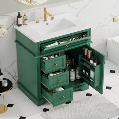 TUYOHW Bathroom Vanity with Top Sink, Modern Bathroom Storage Cabinet with 2 Drawers and a Tip-out Drawer, Single Sink Bathroom Vanity
