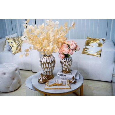 Gulches Alluring White and Gold Ginger Jars with Removable Lids - Set of 2