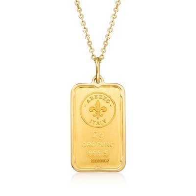 Ross-Simons Italian 24kt Yellow Gold Fleur-De-Lis 2-Gram Ingot Pendant Necklace With 14kt Yellow Gold Frame