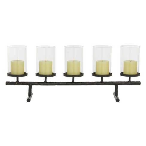 Metal Pillar Candle Holders - Set of 3 Candelabra Candlesticks in