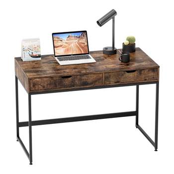 Bestier Computer Office Desk w/ Steel Frame, Mobile Phone and Tablet Stand,  Headphone Hook, Adjustable Feet, & Storage Bag, Gray, 39 inch
