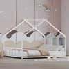 Lyngins Twin Size Bed Frame, Kids' House Bed Frame with Roof & Colorful Lights, Metal  Floor Bed Frame with Slats and Legs, Toddler Bed with Backrest - 4 of 4