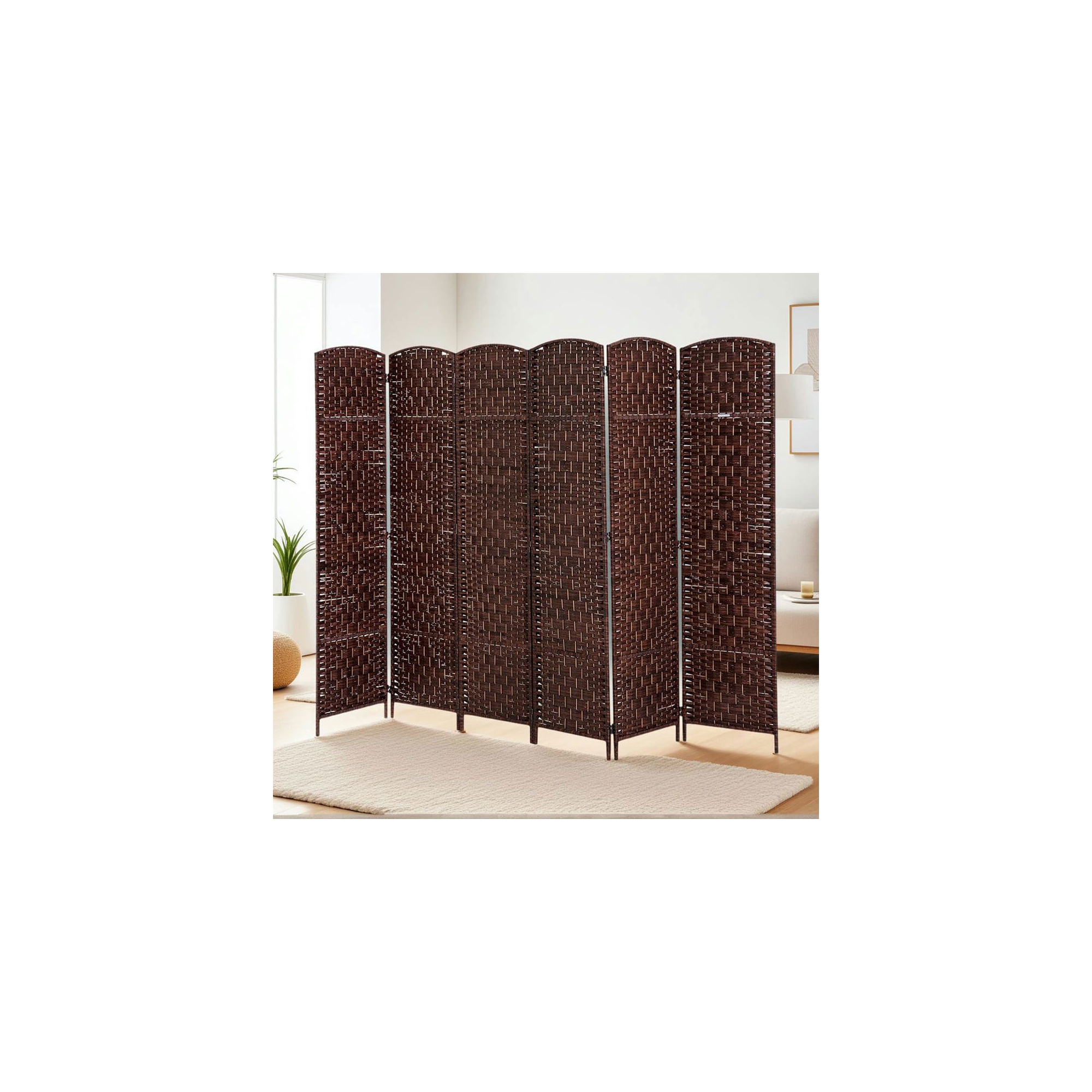 Resenkos 6-Panel Folding Room Divider Privacy Screen - 6FT Tall Portable Wicker Weave, for Bedroom/Home Office, Brown