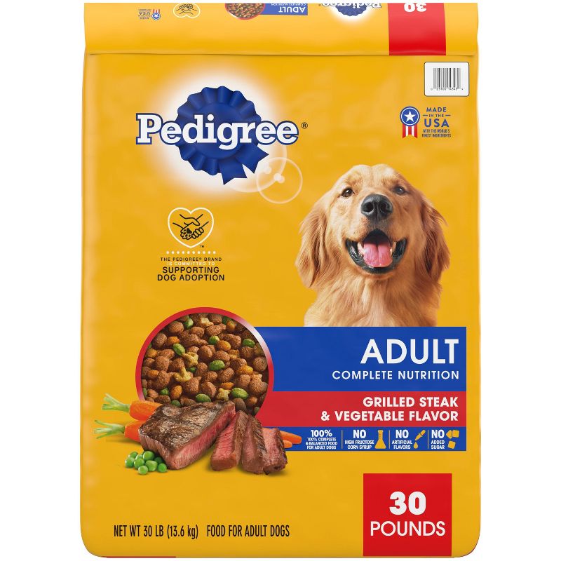 Pedigree Adult Nutrition Dry Dog Food with Steak &#38; Vegetable Flavor - 30lbs, 1 of 9