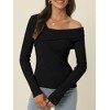 Seta T Women's V Neck Cross Off Shoulder Long Sleeve Ribbed Knit Slim Fit Sweaters - 2 of 4