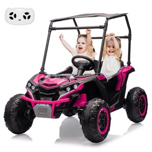 24V 2 Seater Ride On UTV Car, 4WD Electric Off-Road Truck with Sun Shade, Side By Side Battery Powered Toy Car with Remote Control, Music, Lights - 1 of 4