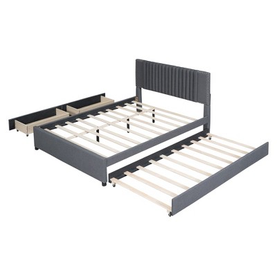 NicBex Upholstered Platform Bed with 1 Twin XL Size Trundle and 2 Drawers for Adults