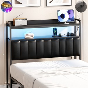 Aheaplus Upholstered Headboard with LED Light, Height Adjustable Headboards with Storage and Outlets - 1 of 4