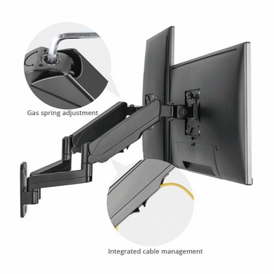 Black Aluminum Dual Monitor Full-Motion Wall Mount Bracket