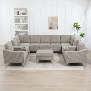 Aortzio 132.48"W Corduroy Sofa U Shaped Couch Modular Sectional Sofa Storage Couch Livingroom Couch Sofa With Movable Storage Ottoman - 1 of 4