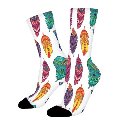 Summer Feather Women Printed Crew Socks Funny Funky Socks Soft Polyester Novelty Gifts for Artists Men