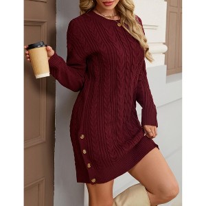 Women's Pullover Casual v-Neck Dress Rib Knit Thick Sweater Dress Winter Short Mini Dress - 1 of 4