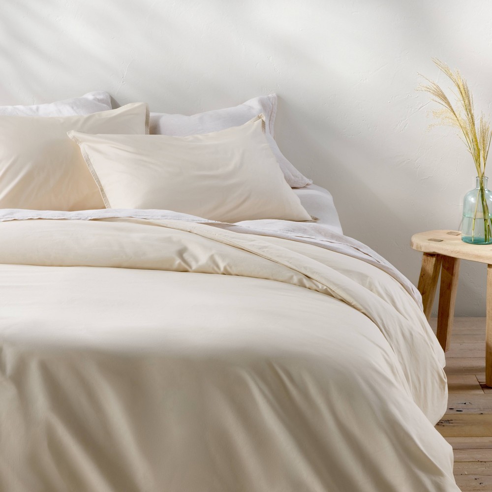 Photos - Bed Linen King Cotton Percale Duvet Set Natural - Casaluna™