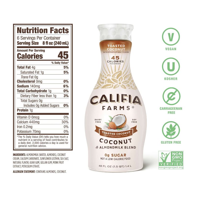 Califia Farms Toasted Coconut Almond Milk - 48 fl oz, 5 of 7