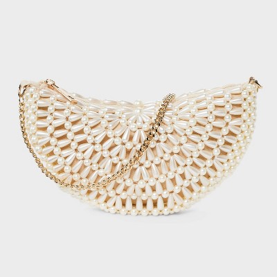 Pearl Beaded Half Moon Clutch Bag - A New Day™ Off-White