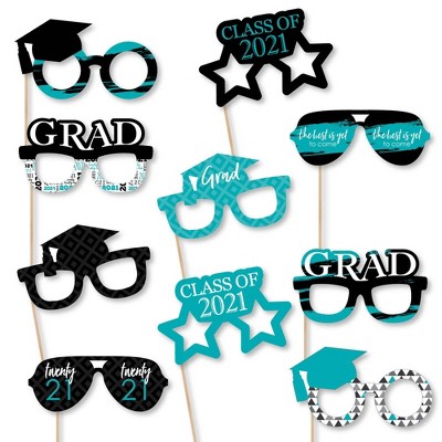 Big Dot of Happiness Teal Grad Glasses - Best is Yet to Come - Turquoise 2021 Paper Card Stock Graduation Party Photo Booth Props Kit - 10 Count