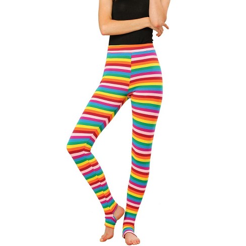 Allegra K Women's Printed High Waist Elastic Waistband Yoga Stirrup Pants  Multicolor-Stripe Large